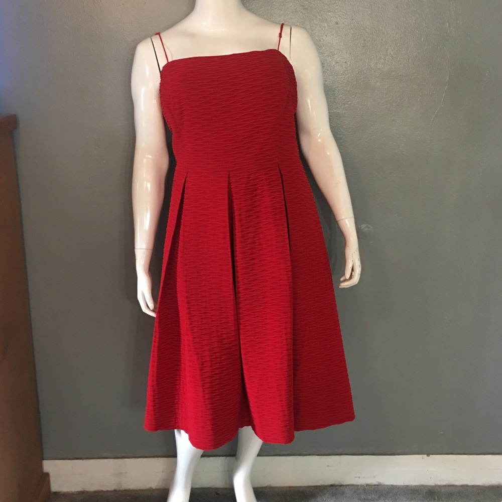 Red fit and flare dress with pockets